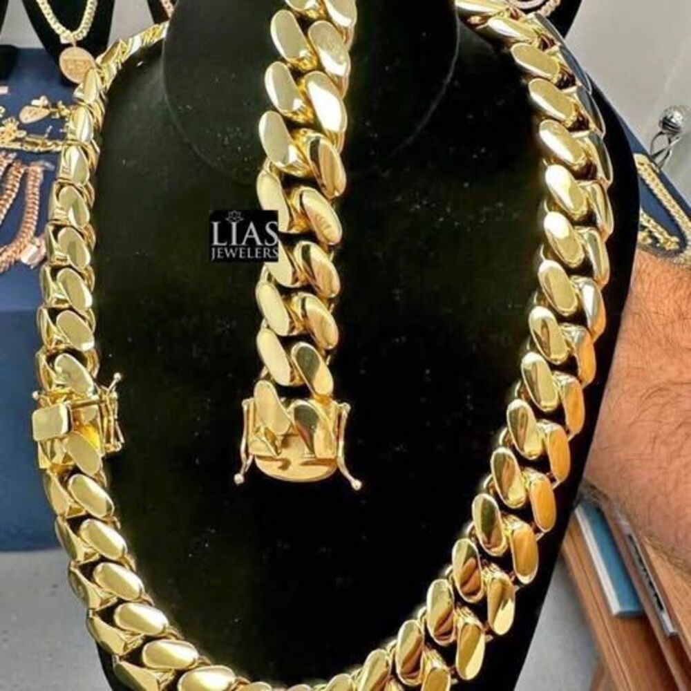 New 18k yellow gold filled Cuban link chain and bracelet set